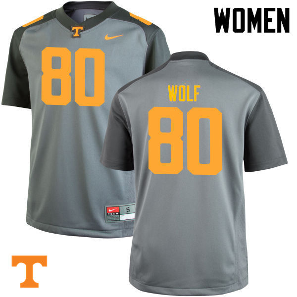 Women #80 Eli Wolf Tennessee Volunteers College Football Jerseys-Gray